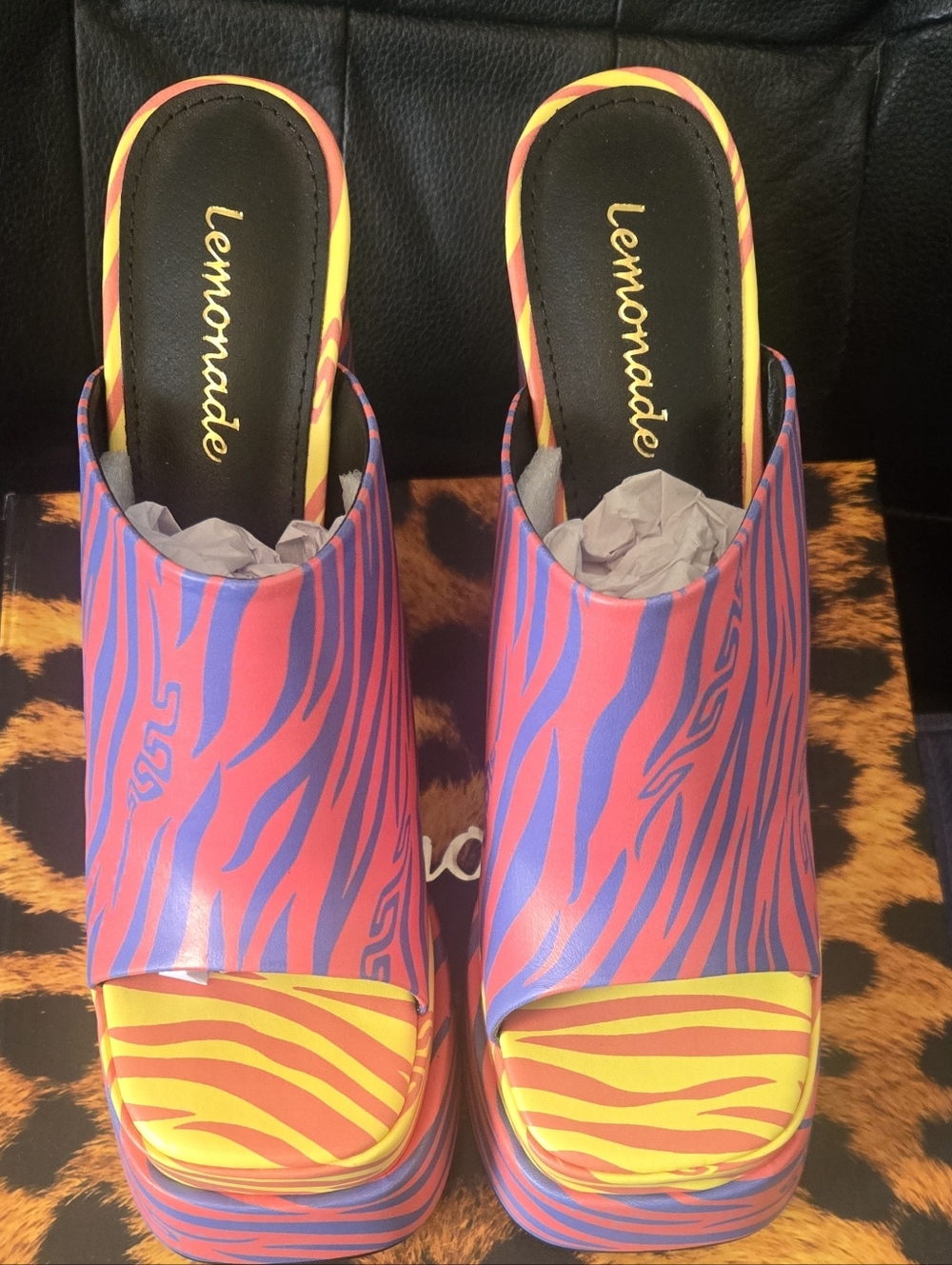 Bold Multicolor Zebra Print Platform Mules - Picture 2 of 6